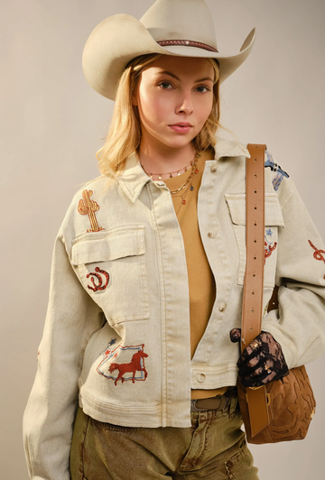 Western Motif Embroidery
Denim Jacket