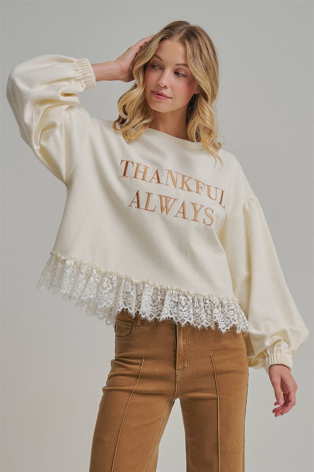 THANKFUL ALWAYS EMBROIDERED THANKSGIVING TOP