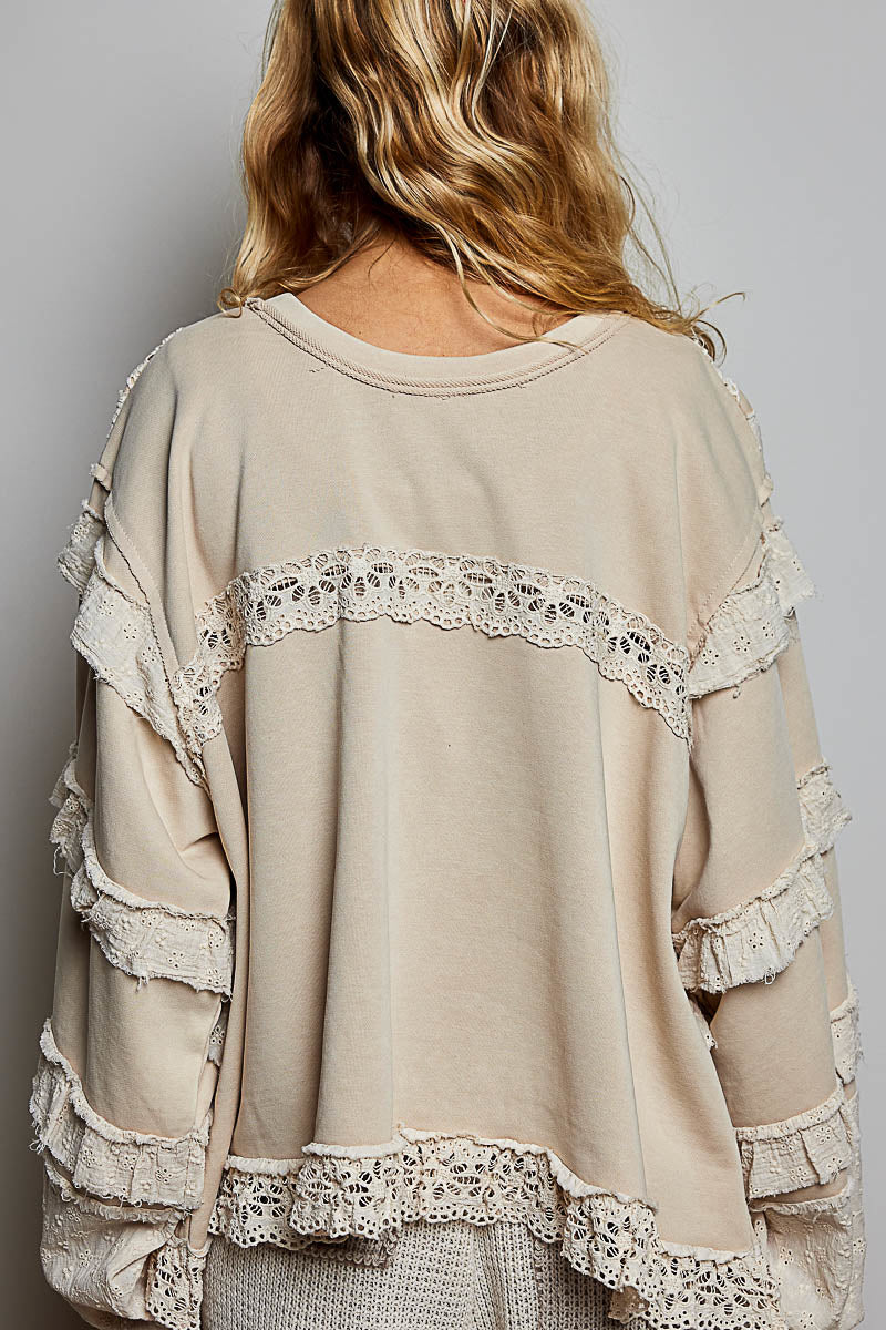 Vintage Washed French Terry Ruffle Sleeve Top