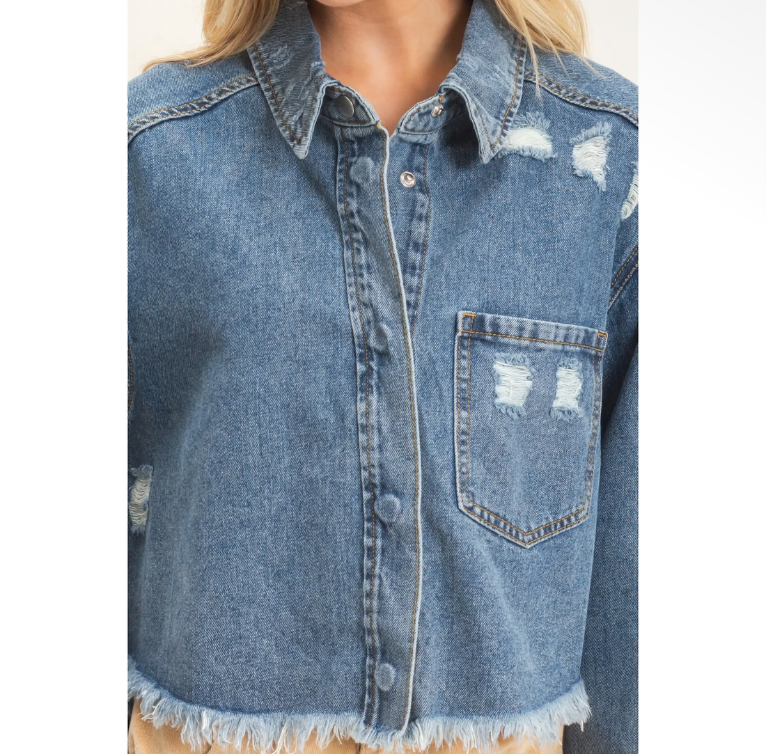 Frayed Hem Denim Jacket