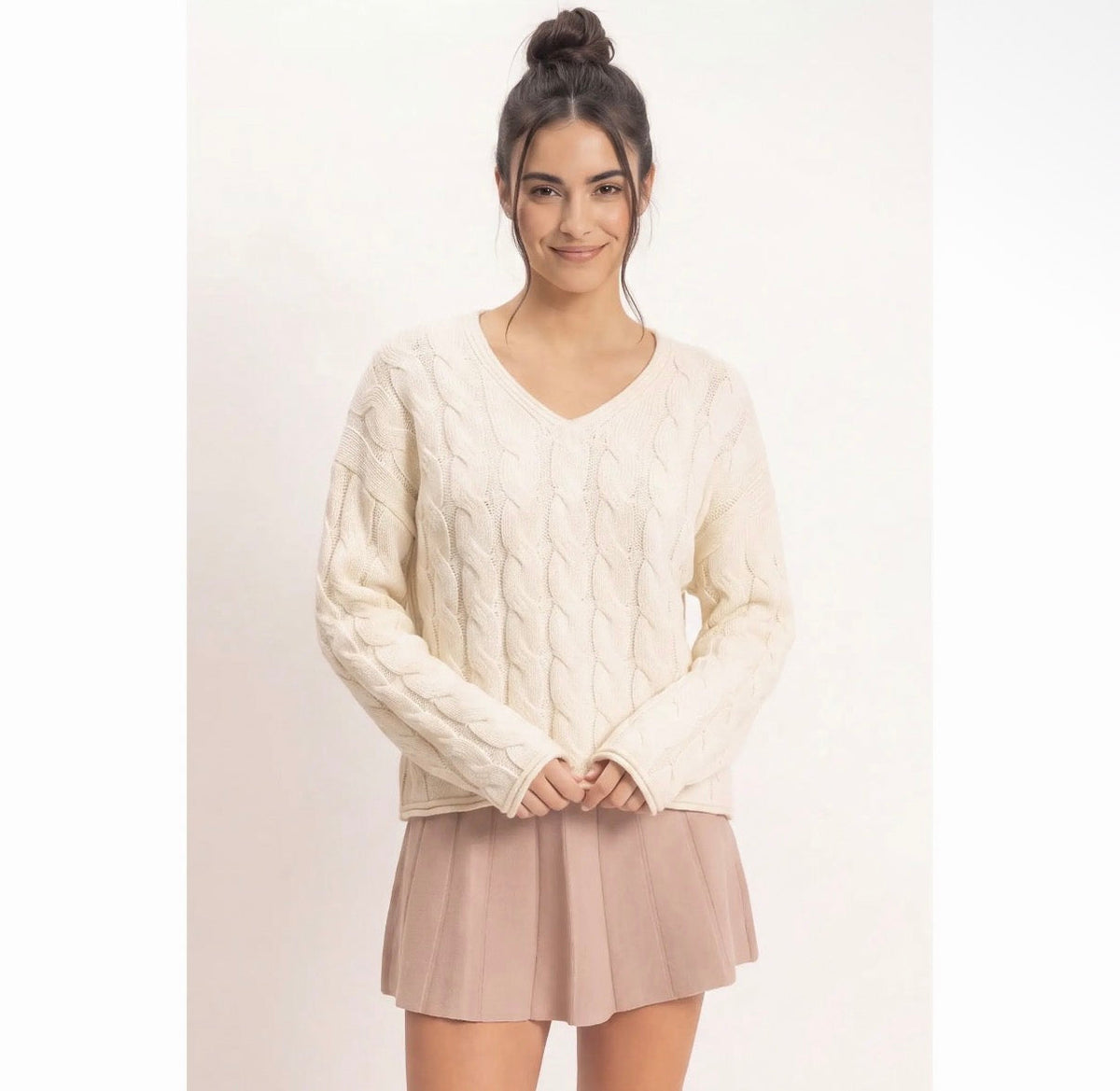 Cable Knit V-Neck Sweater