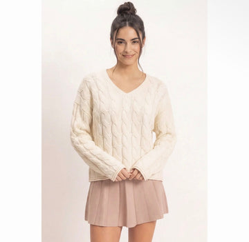 Cable Knit V-Neck Sweater