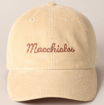 Macchiatos Letter Graphic Embroidery Corduroy Cap