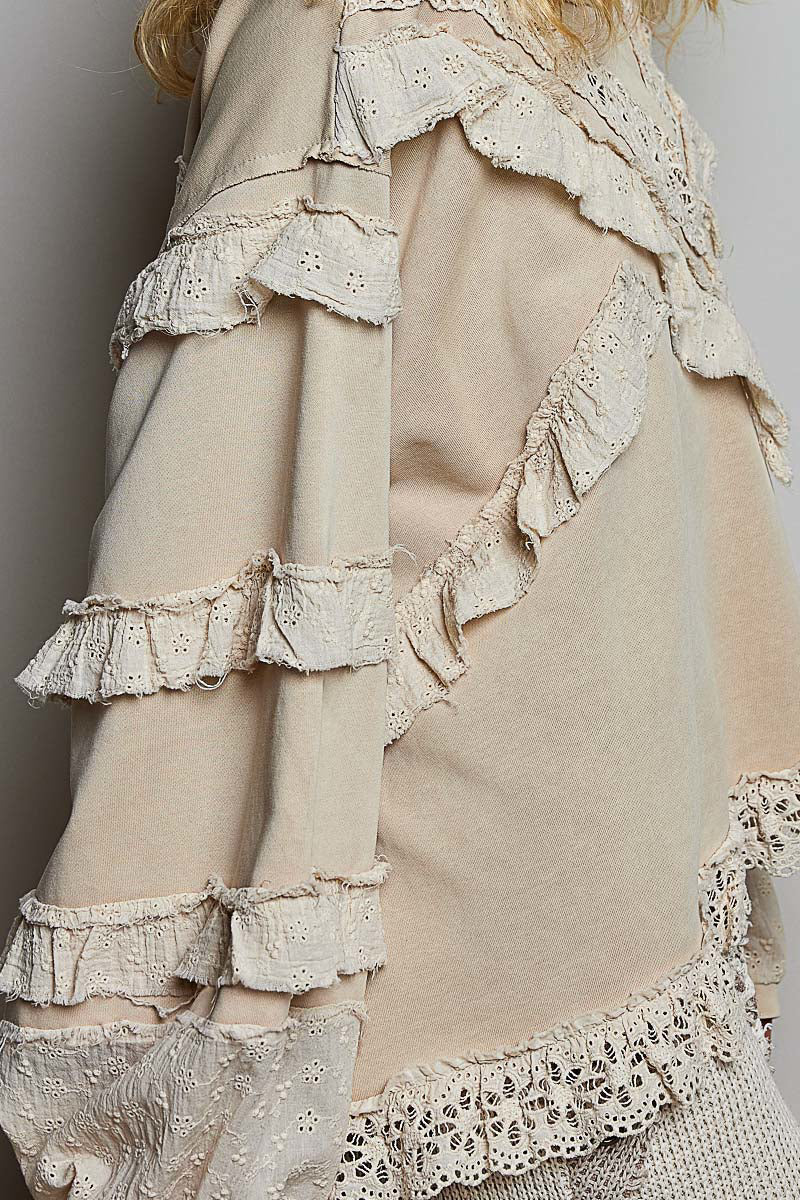 Vintage Washed French Terry Ruffle Sleeve Top
