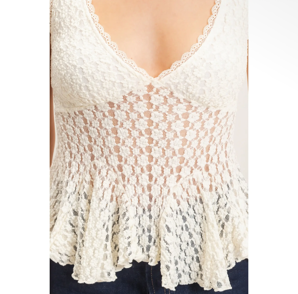 Lace V-Neck Peplum Top