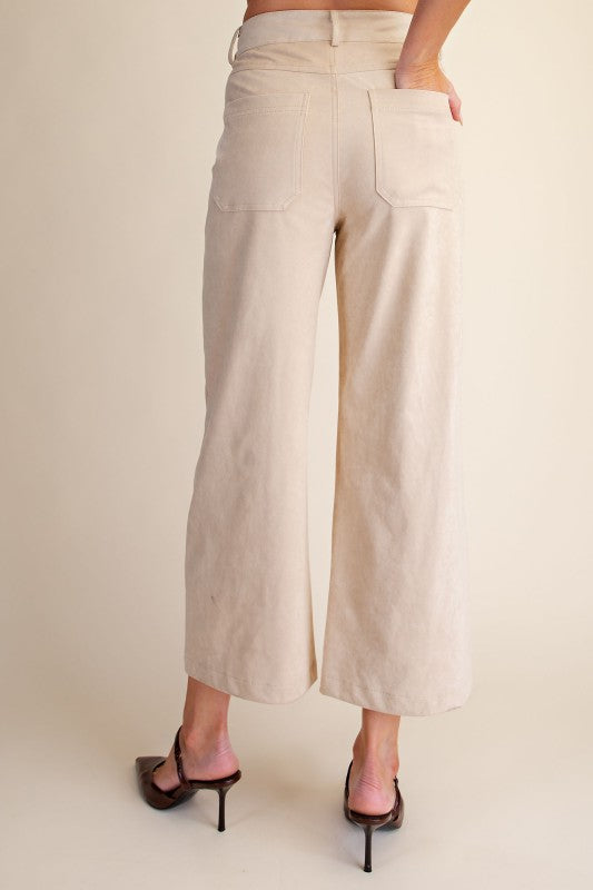 Faux Suede High Waist Wide Crop Pants