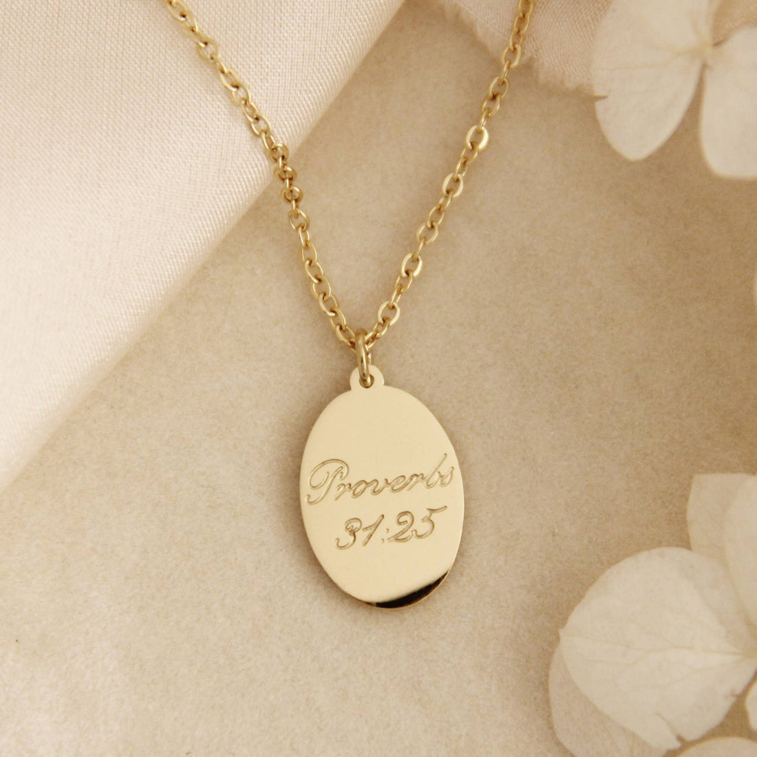 Strength And Dignity Are Her Clothing Necklace Proverb 31:25: Yellow Gold