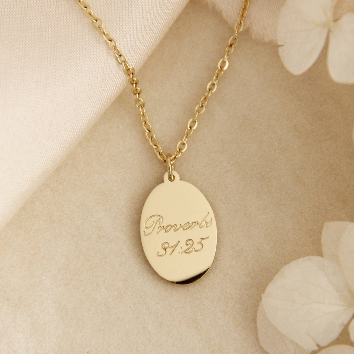 Strength And Dignity Are Her Clothing Necklace Proverb 31:25: Yellow Gold