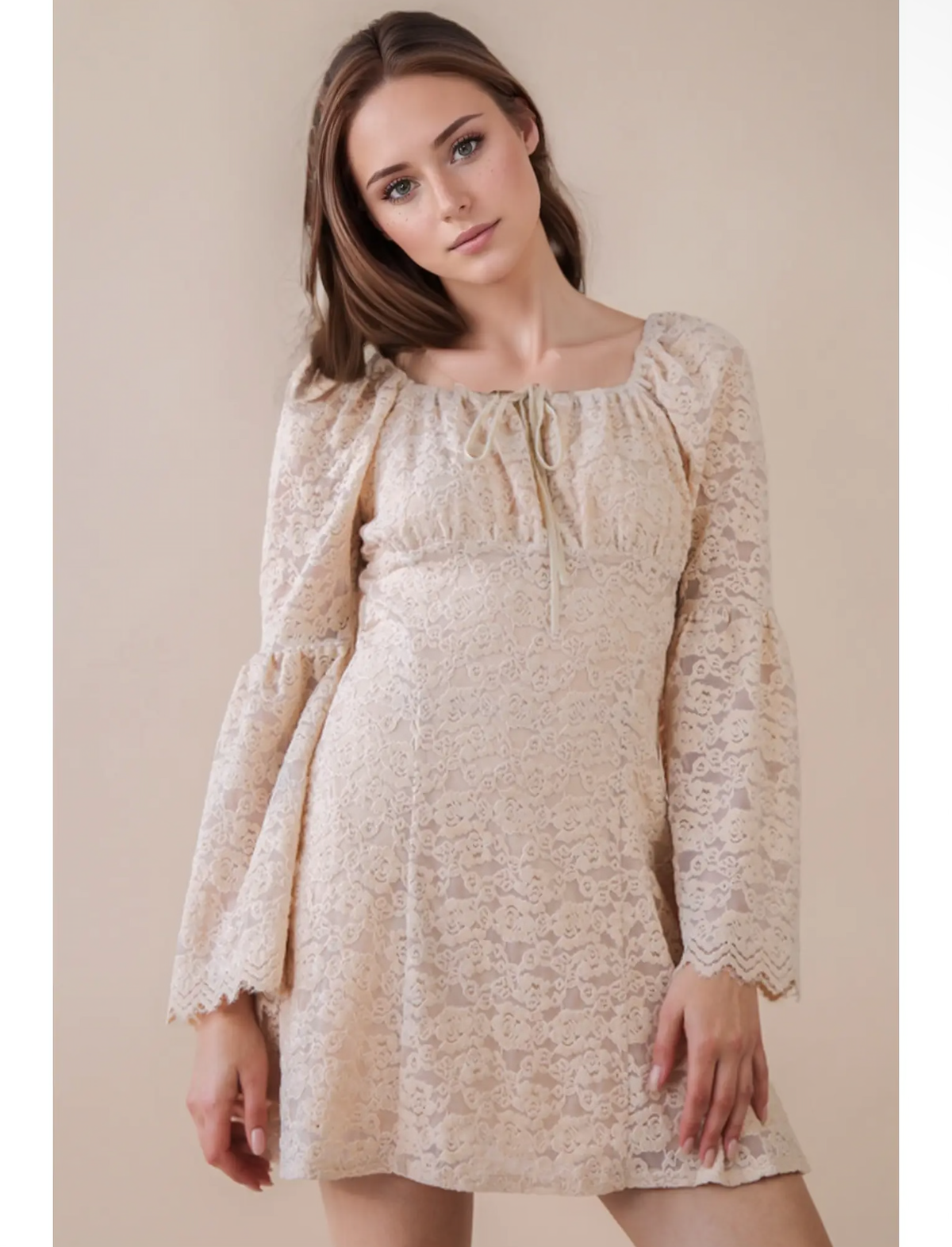 Textured Lace Bell Sleeve Dress