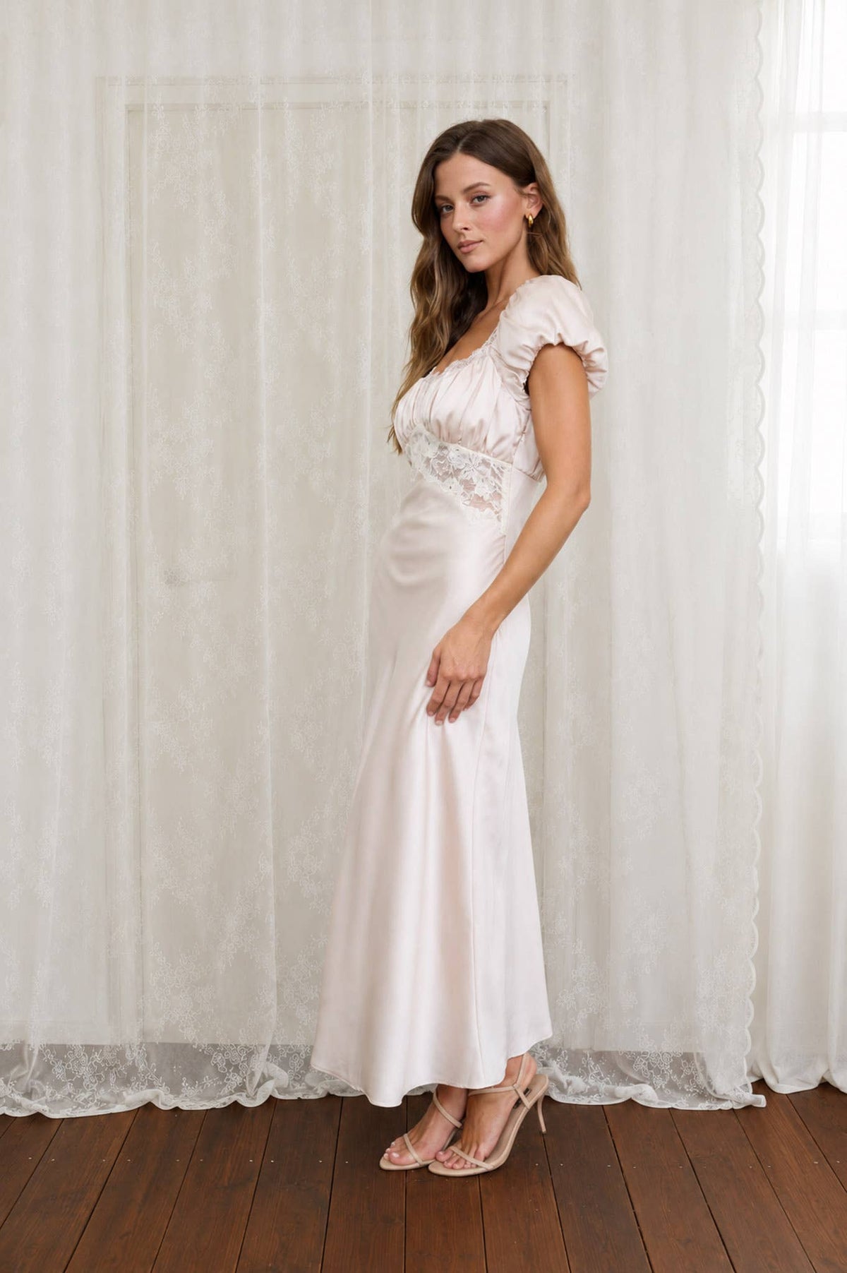 Lace Romance Satin Maxi Dress