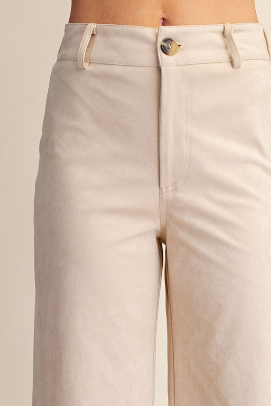 Faux Suede High Waist Wide Crop Pants