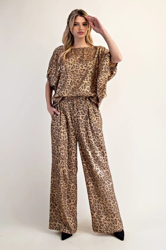 Metallic Leopard Printed Blouse Top
