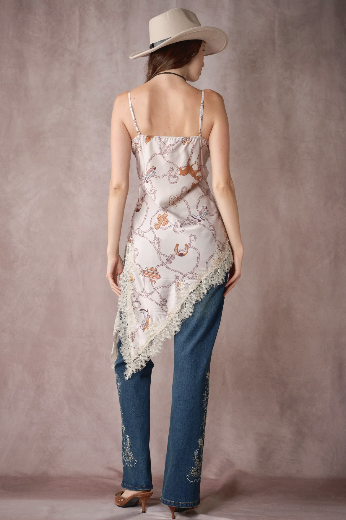 Western Satin Lace
Asymmetrical Cami Top