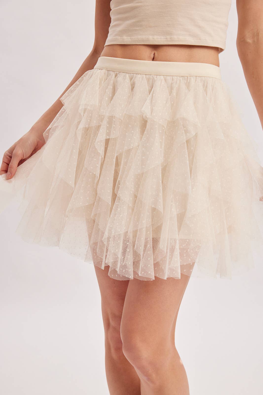 SWISS DOT MESH RUFFLED FAIRY TULLE MINI SKIRT