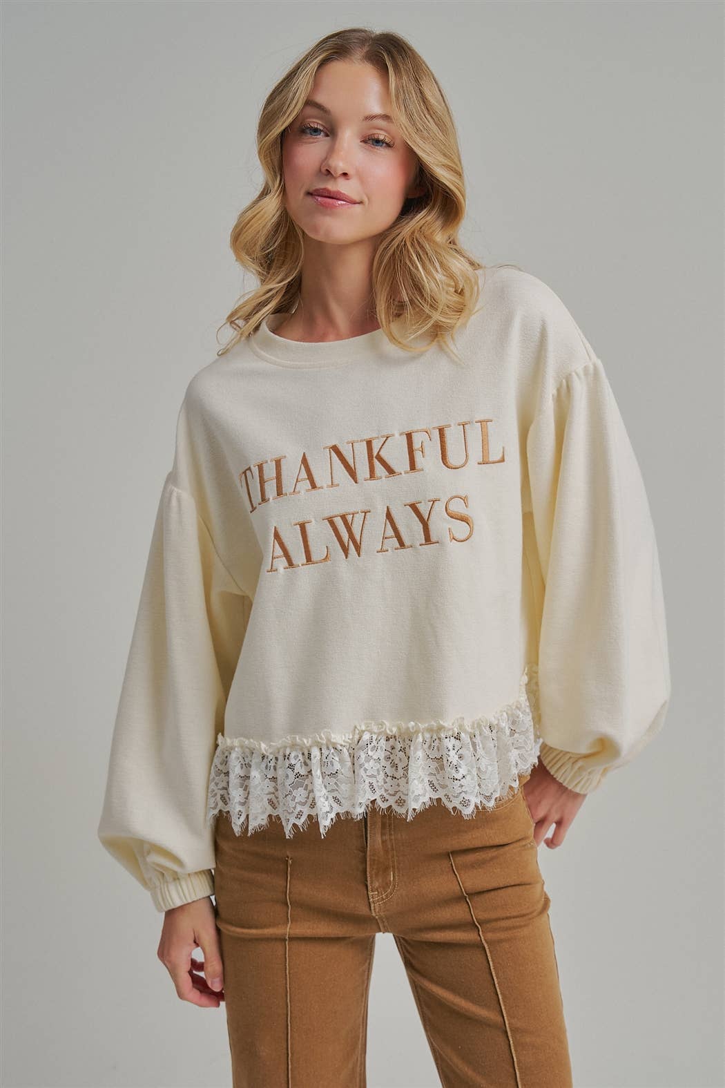 THANKFUL ALWAYS EMBROIDERED THANKSGIVING TOP