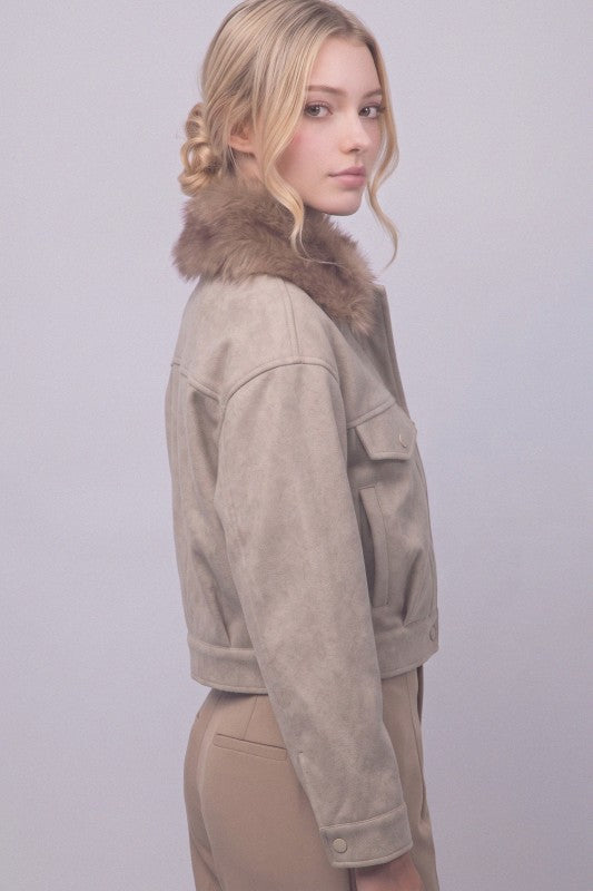 CROPPED FUR BOMBER JACKET