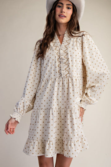 Brown Dot Ruffled Dress