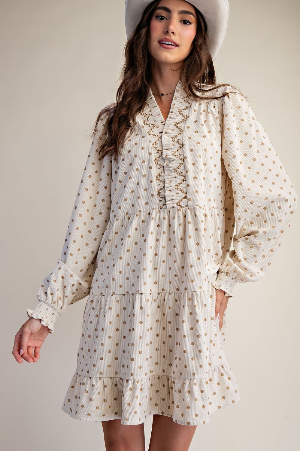 Brown Dot Ruffled Dress
