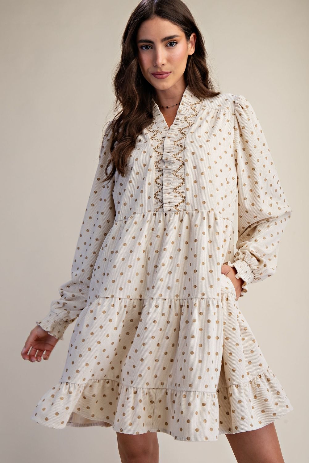 Brown Dot Ruffled Dress