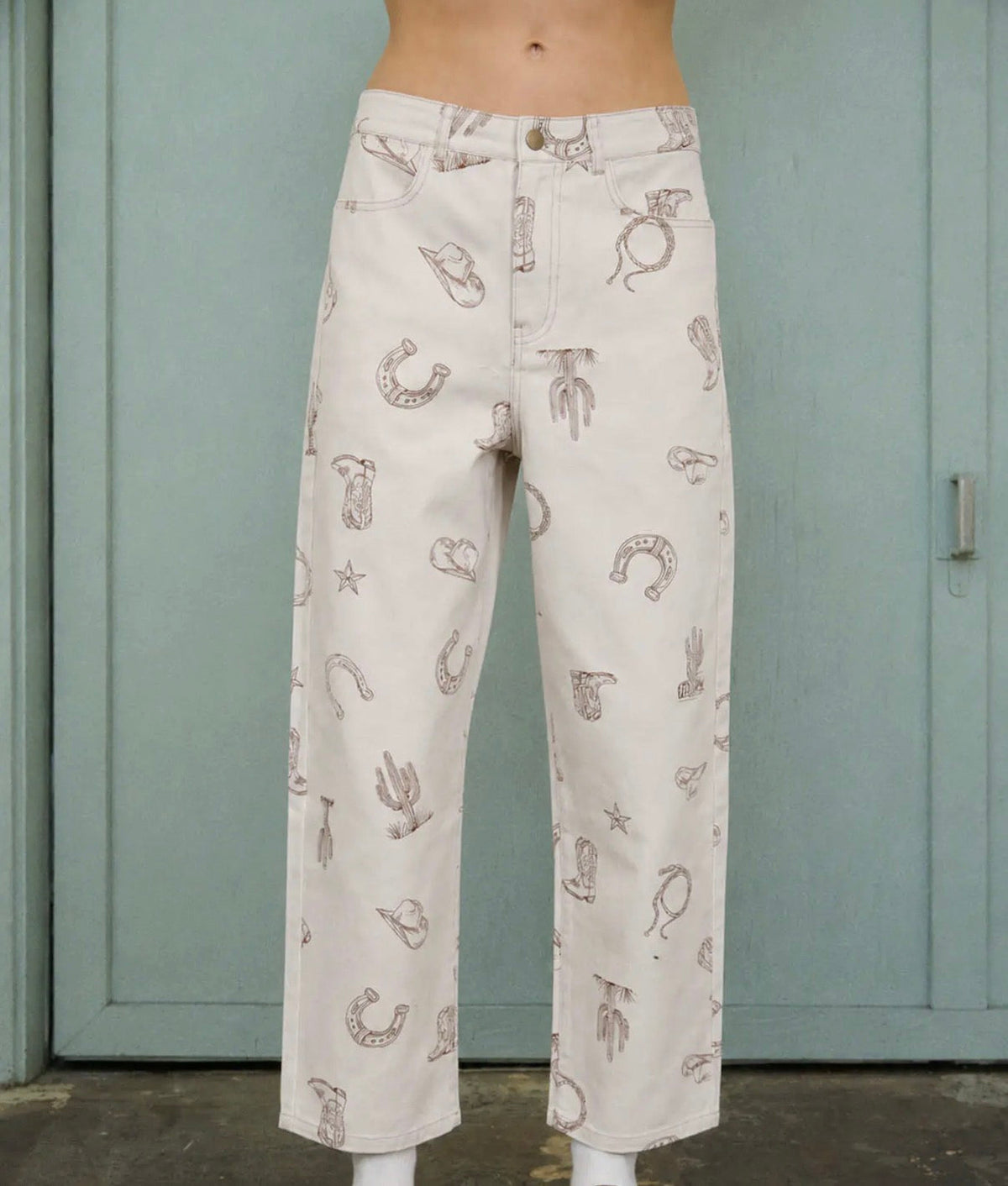 Western Motif Straight Leg Jeans