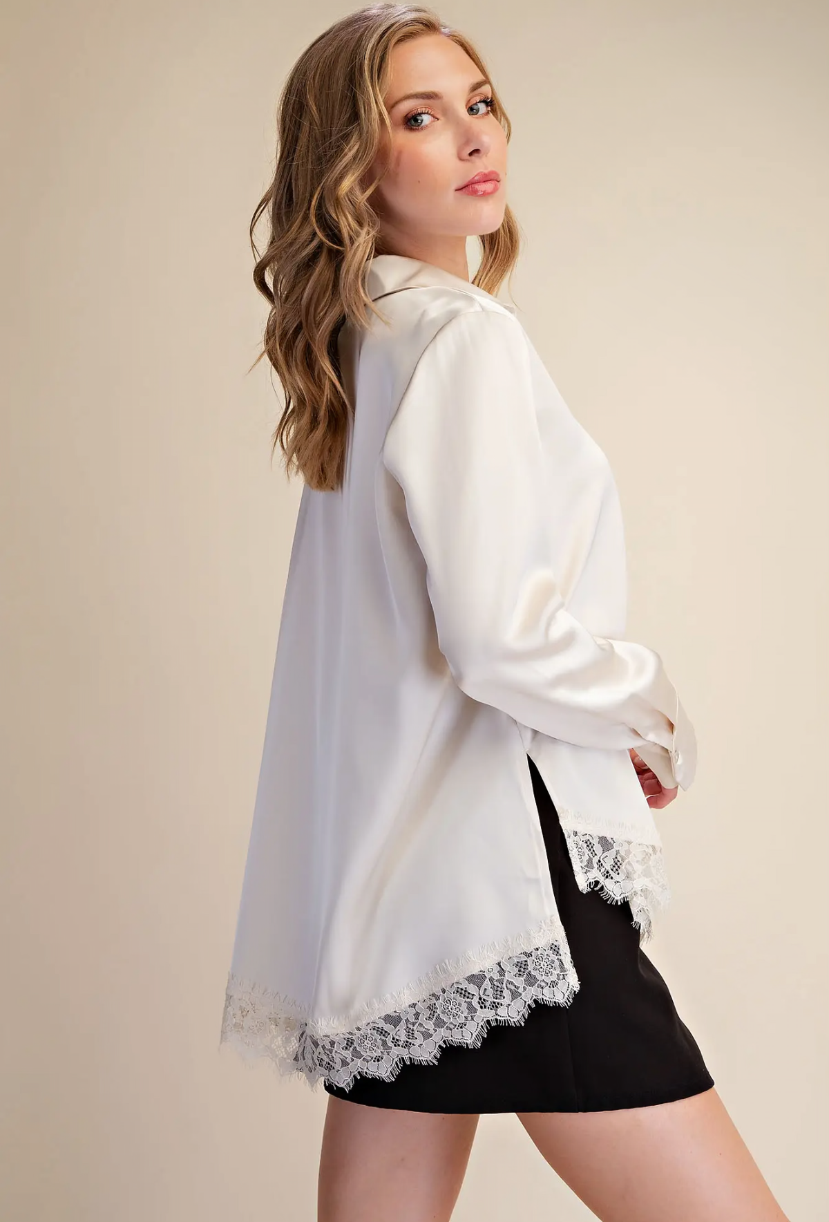 Lace Satin Effect Shirt