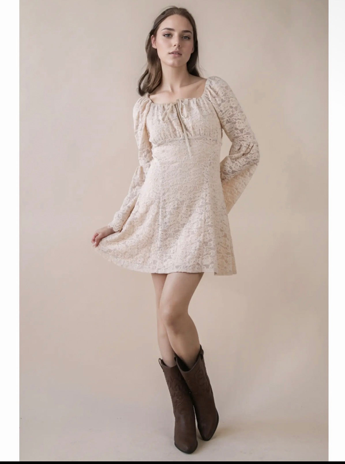 Textured Lace Bell Sleeve Dress