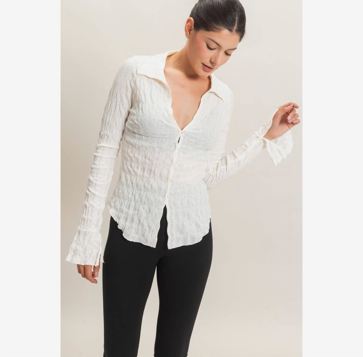 Textured Button Up Top