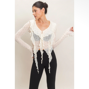 Textured V-Neck Tie Front Top