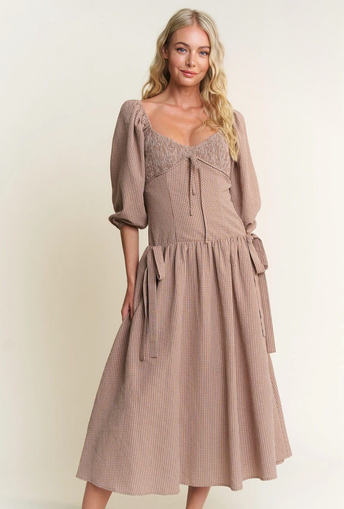 Bow Detail 100% Cotton Smocked Dress