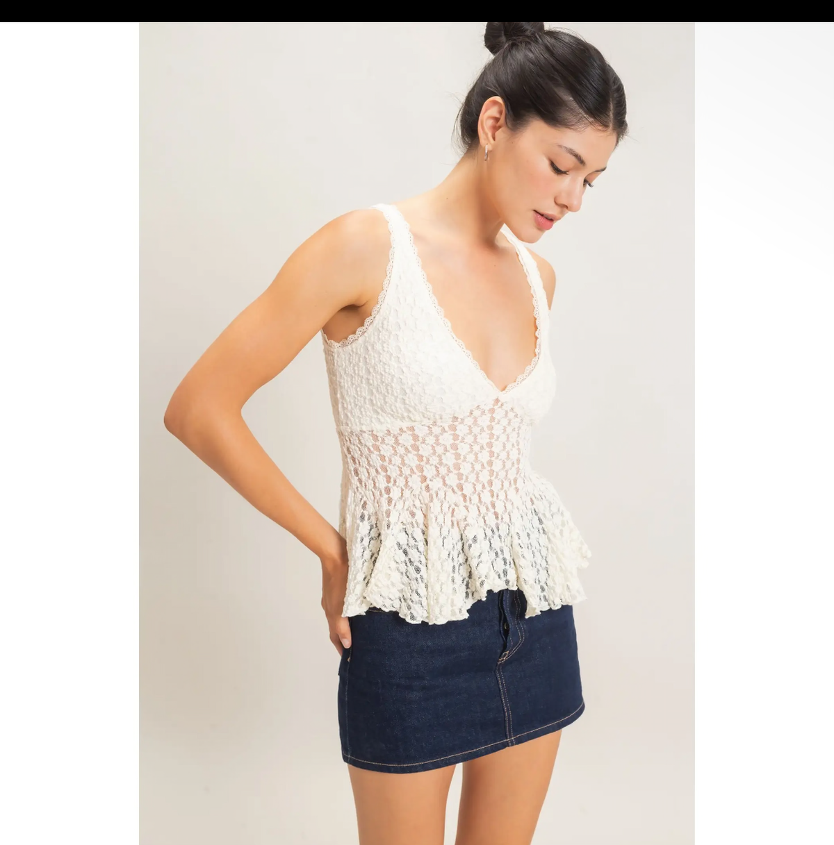 Lace V-Neck Peplum Top