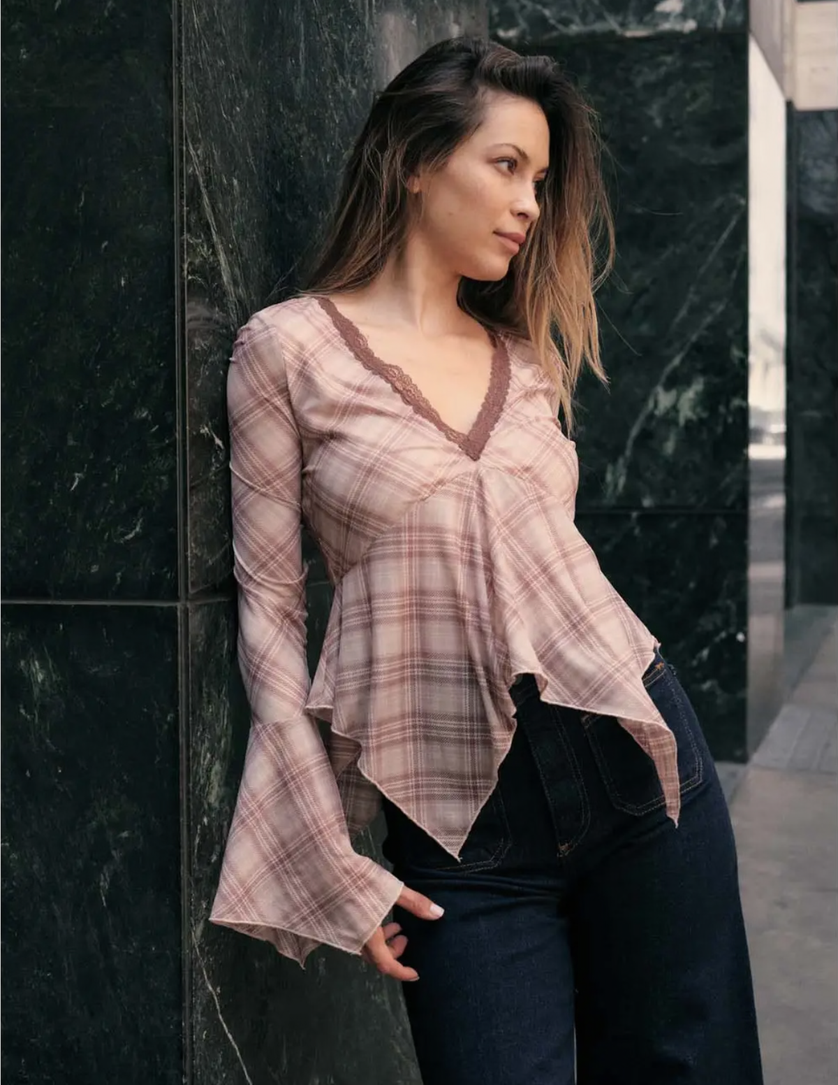 Plaid Lace Top