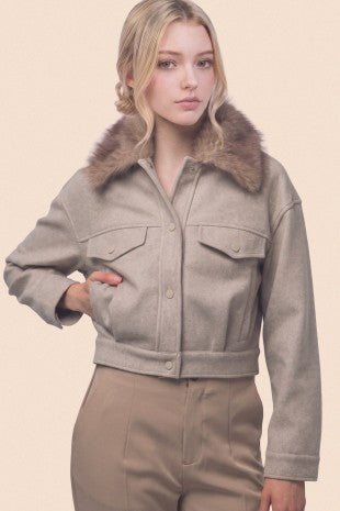 CROPPED FUR BOMBER JACKET