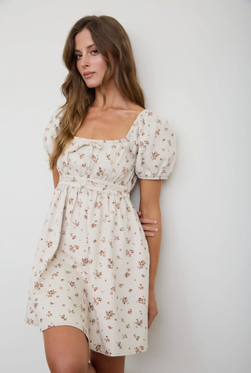 Ditsy Floral Puff Sleeve Square Neck
Mini Dress 100% Cotton