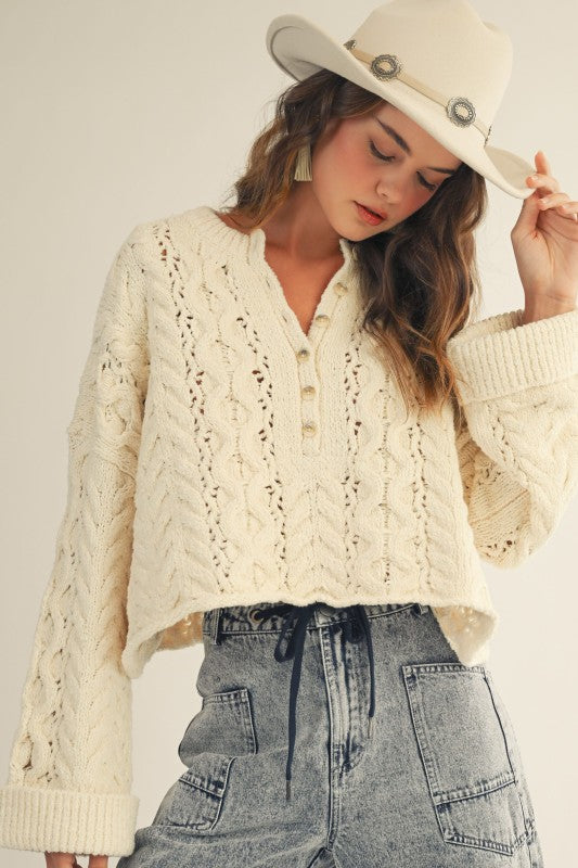 The Favorite Cable Knit Button Sweater