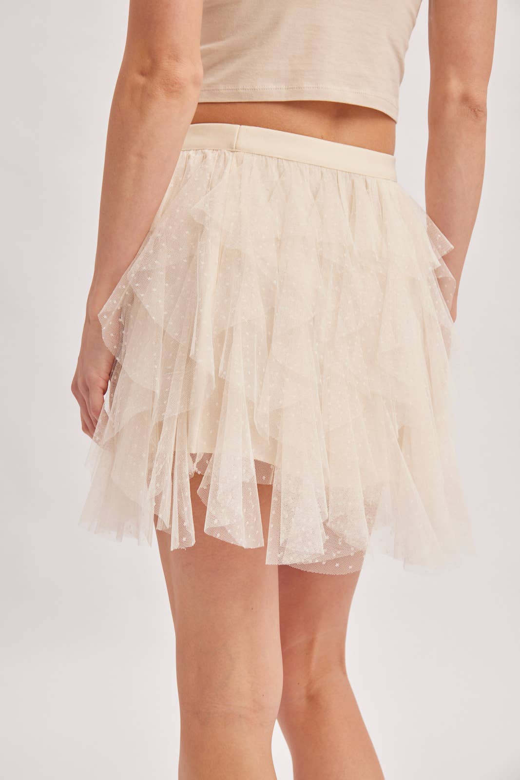SWISS DOT MESH RUFFLED FAIRY TULLE MINI SKIRT