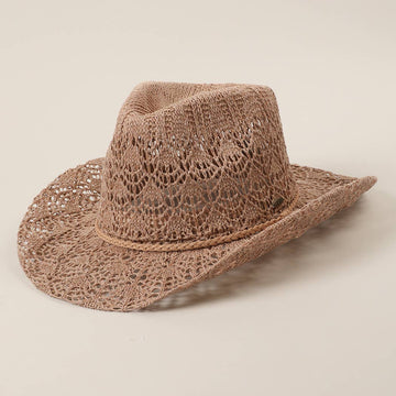 Lace Pattern Braided Band Adjustable Sun Hat Taupe
