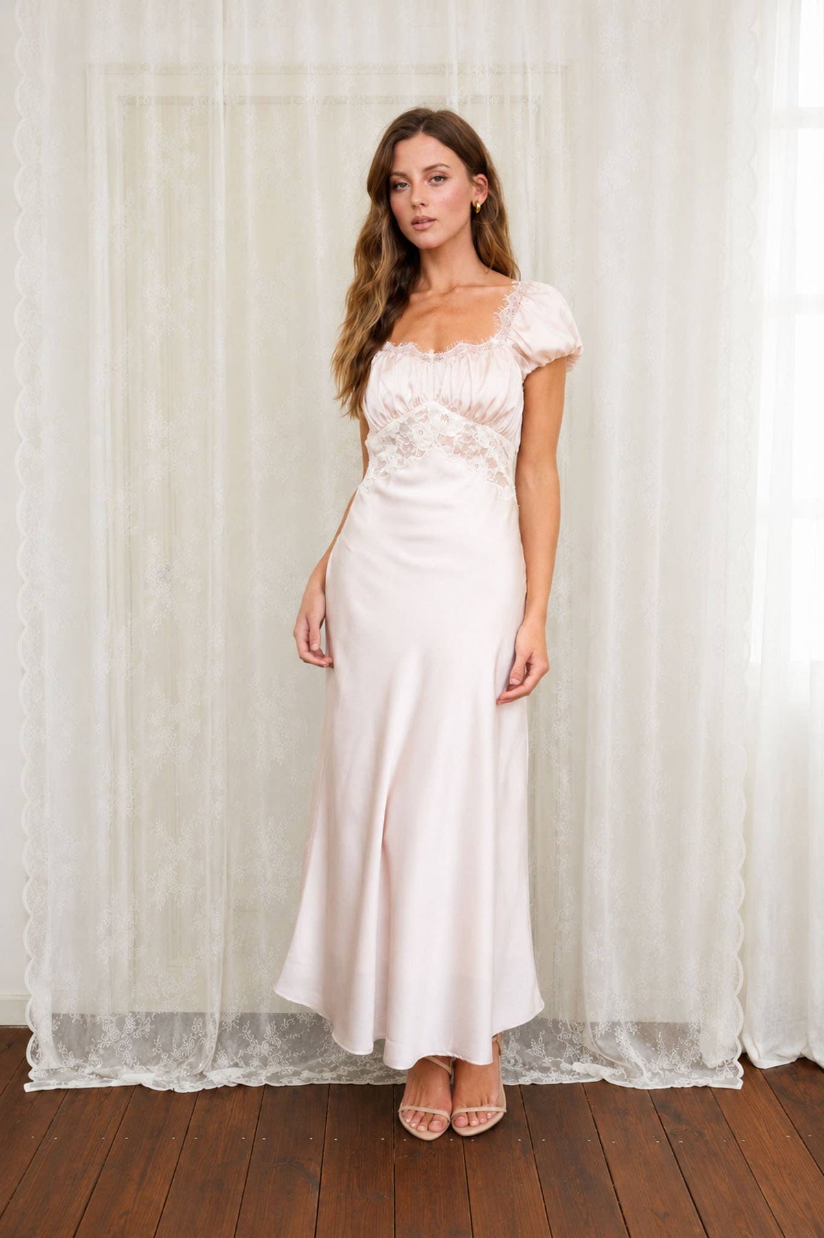 Lace Romance Satin Maxi Dress