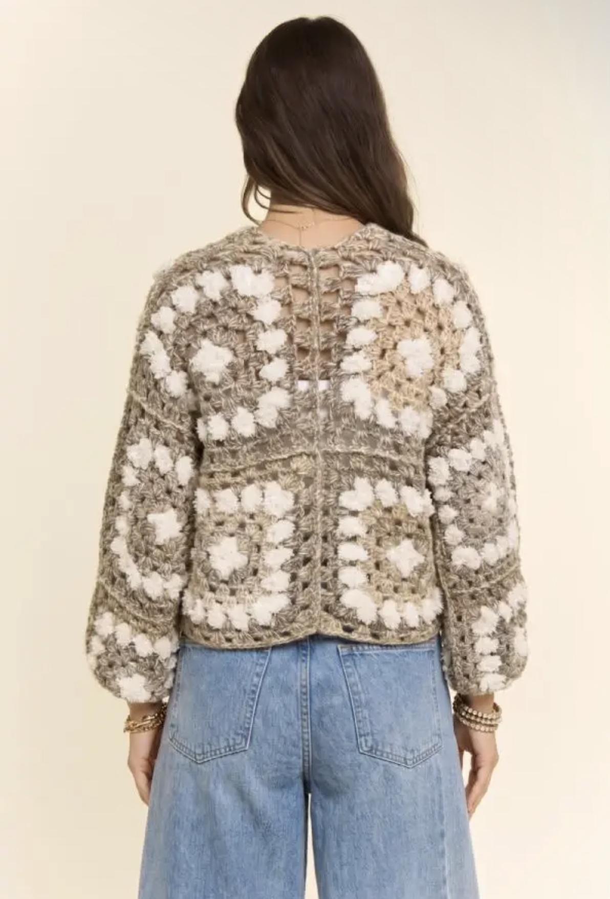 Granny Crochet Wool Blend Tie-Front Cardigan