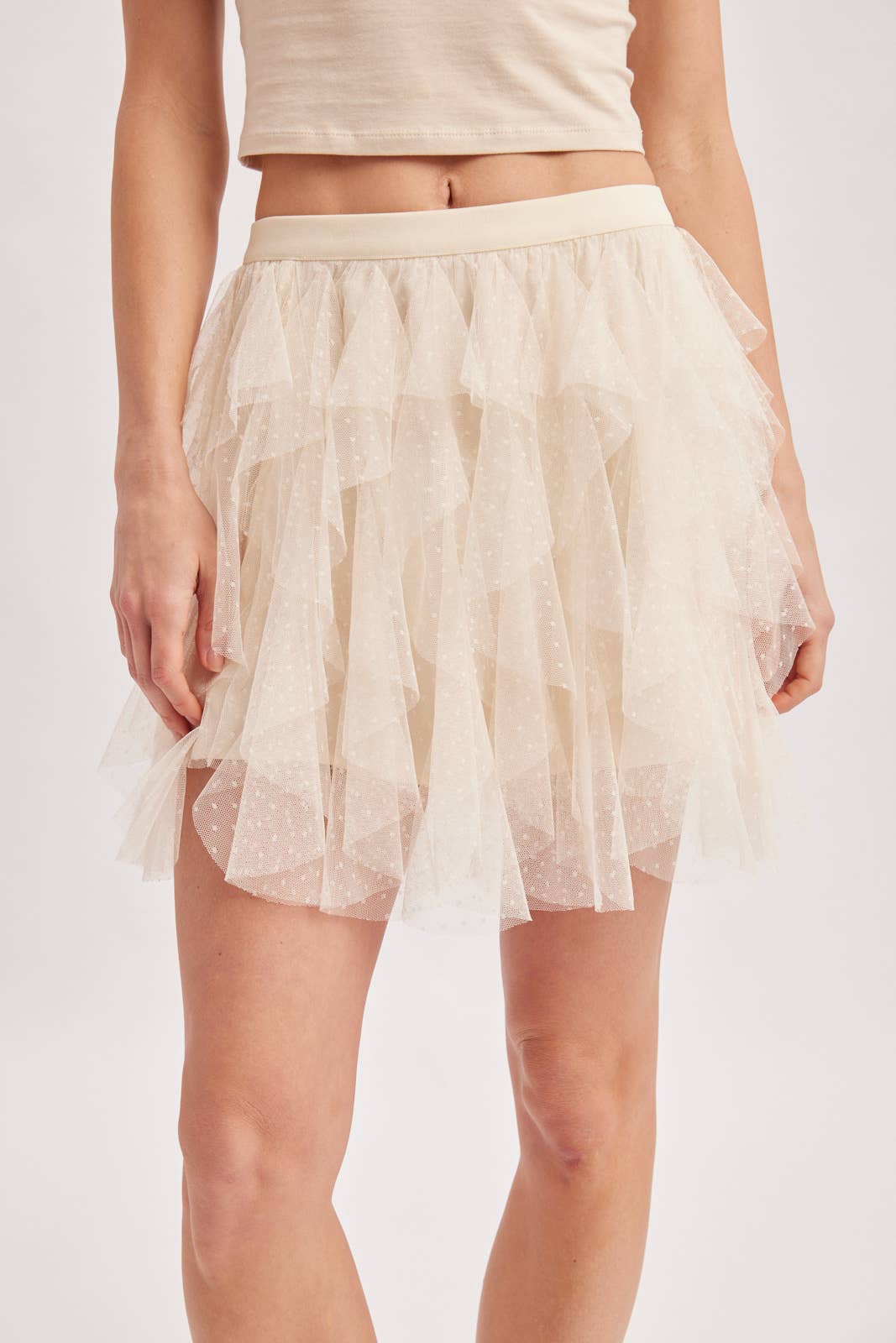 SWISS DOT MESH RUFFLED FAIRY TULLE MINI SKIRT