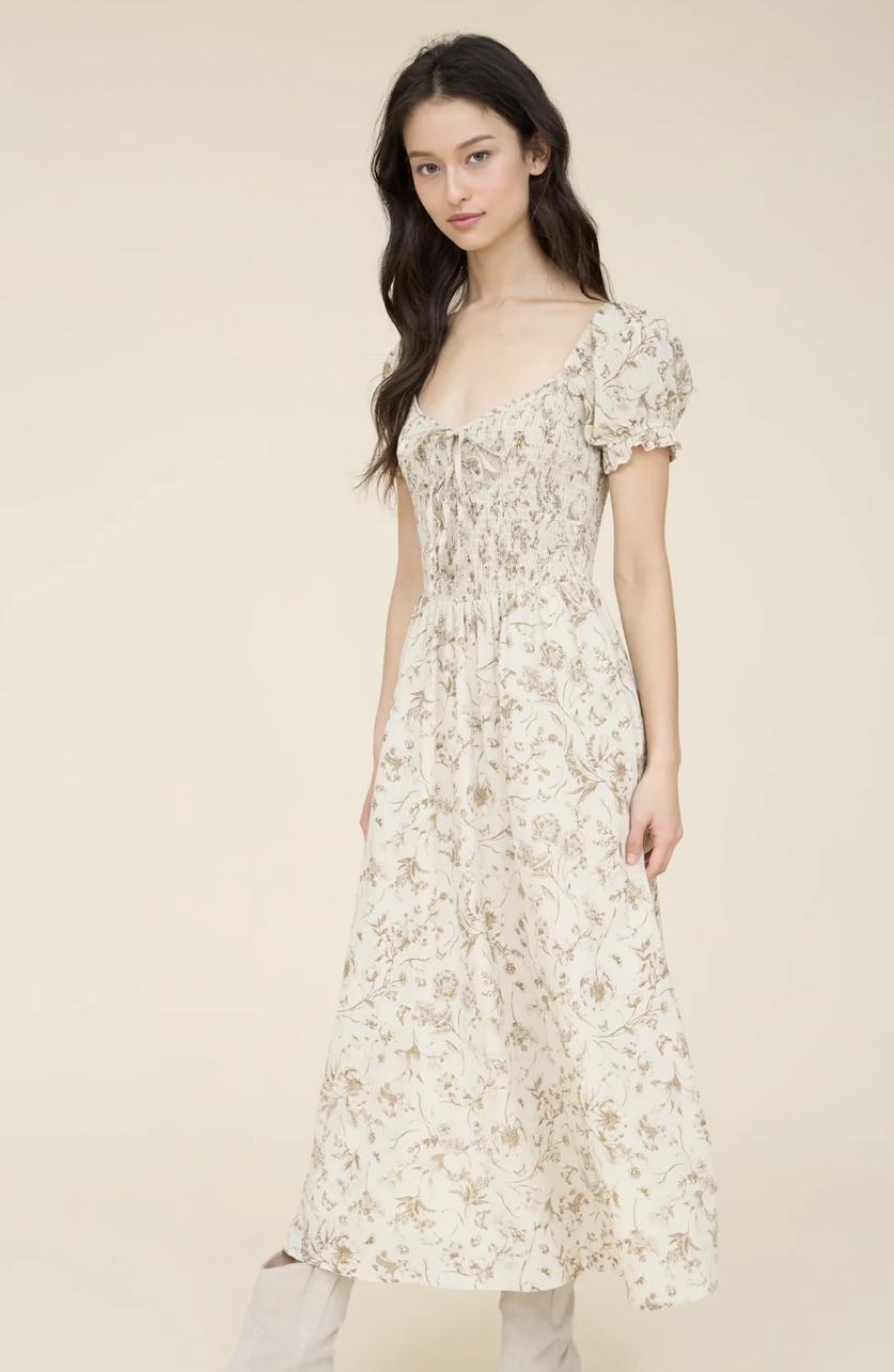 Wildflower Toile Puffed Corset Detail Midi Dress