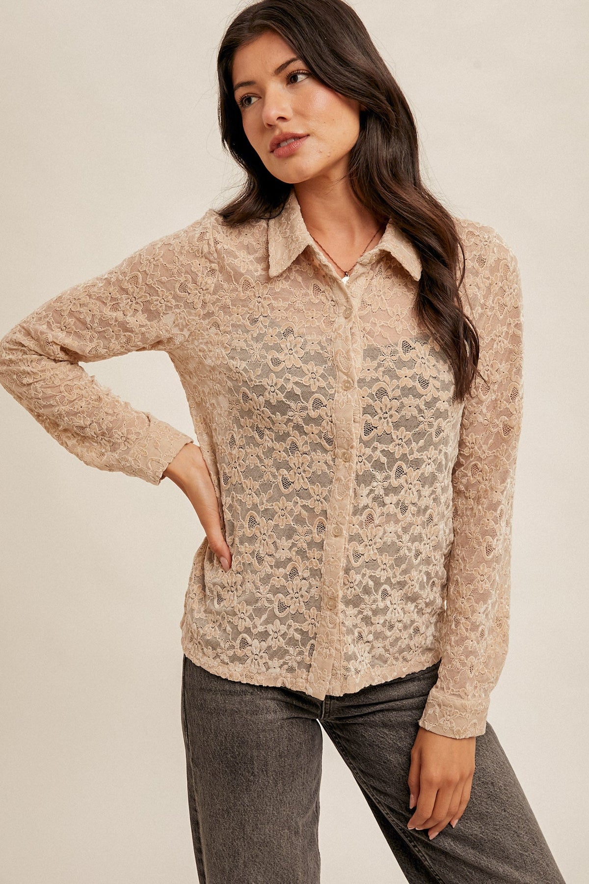 Velvet Lace Button Down