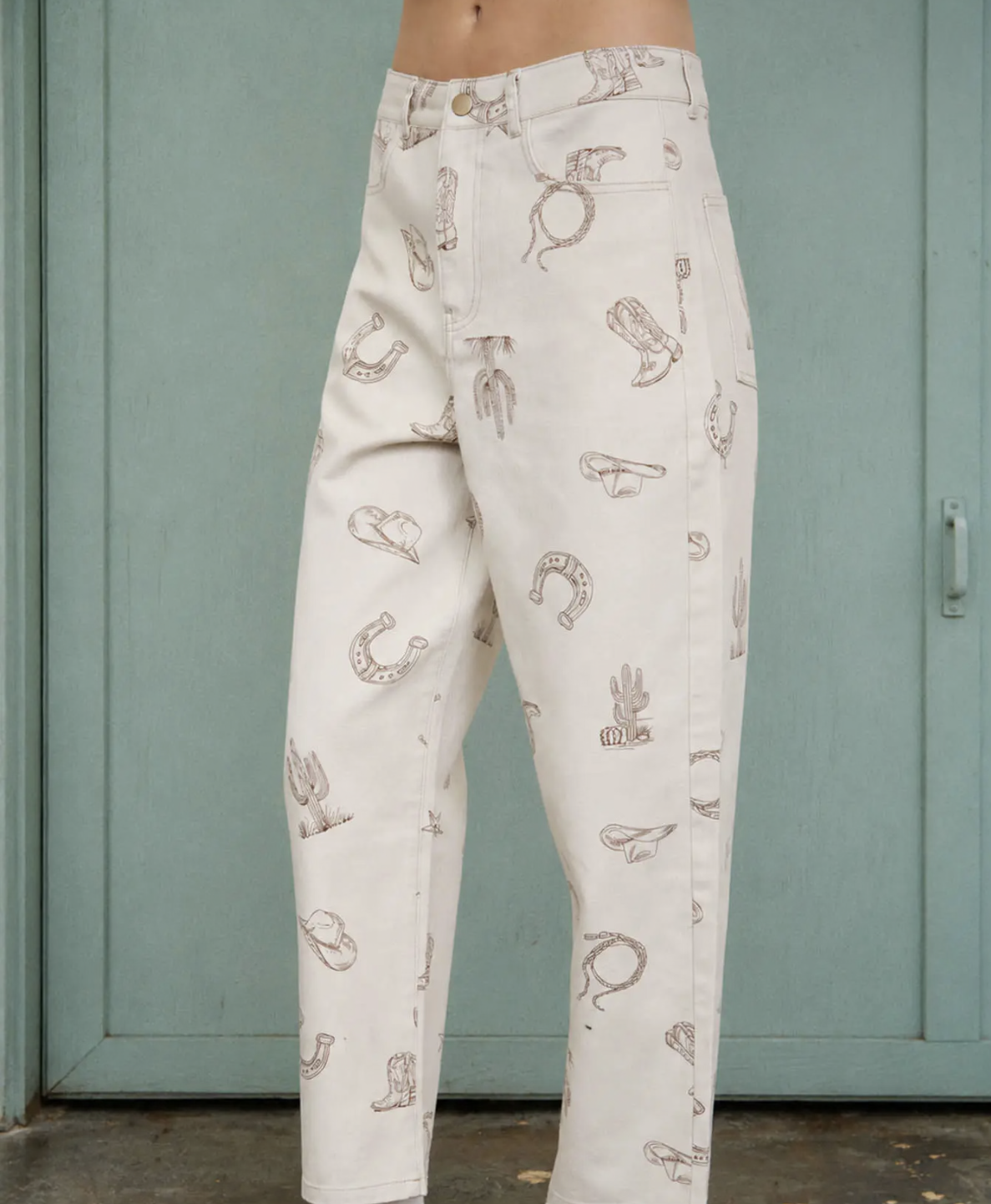 Western Motif Straight Leg Jeans