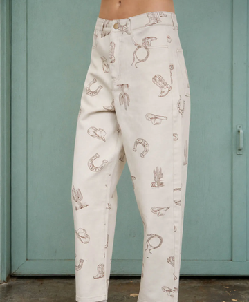 Western Motif Straight Leg Jeans