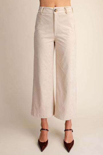 Faux Suede High Waist Wide Crop Pants