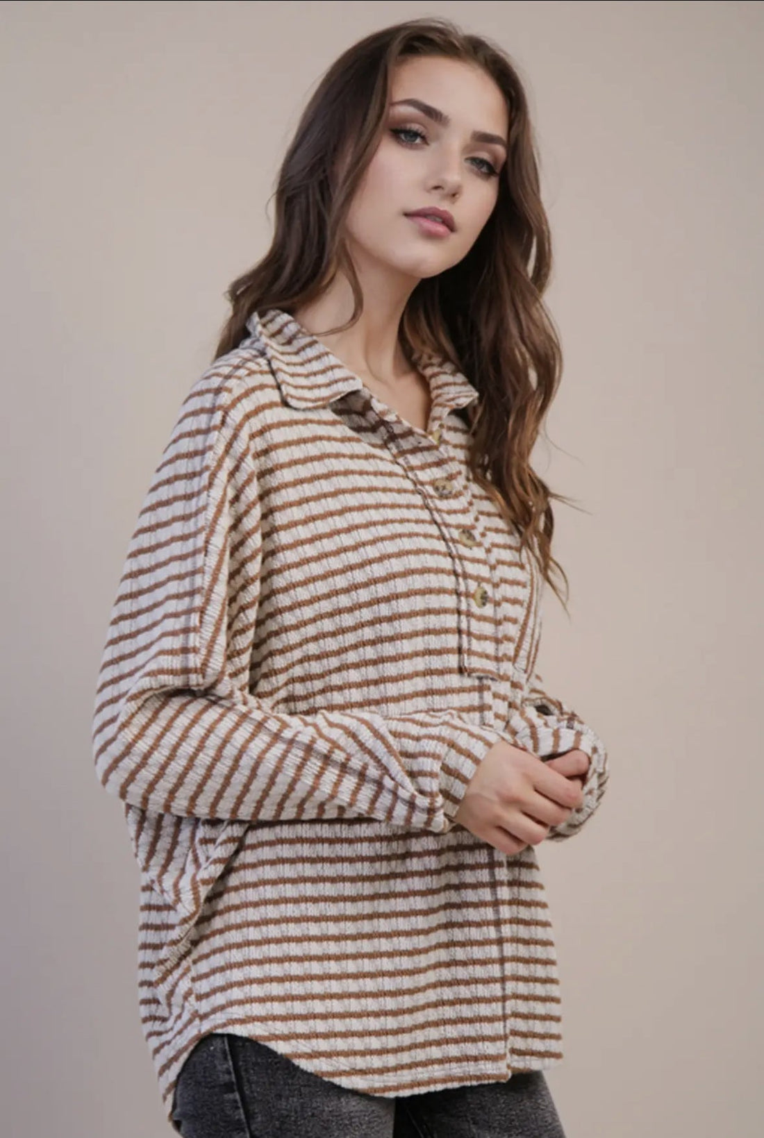 Oversized Textured Stripe Casual Knit Top