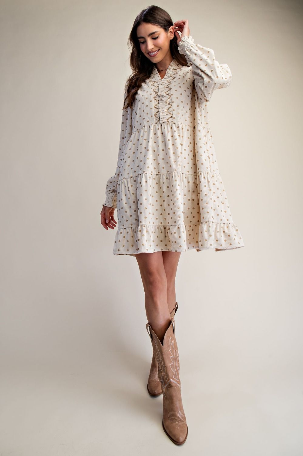 Brown Dot Ruffled Dress