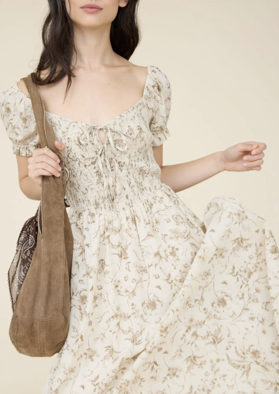 Wildflower Toile Puffed Corset Detail Midi Dress