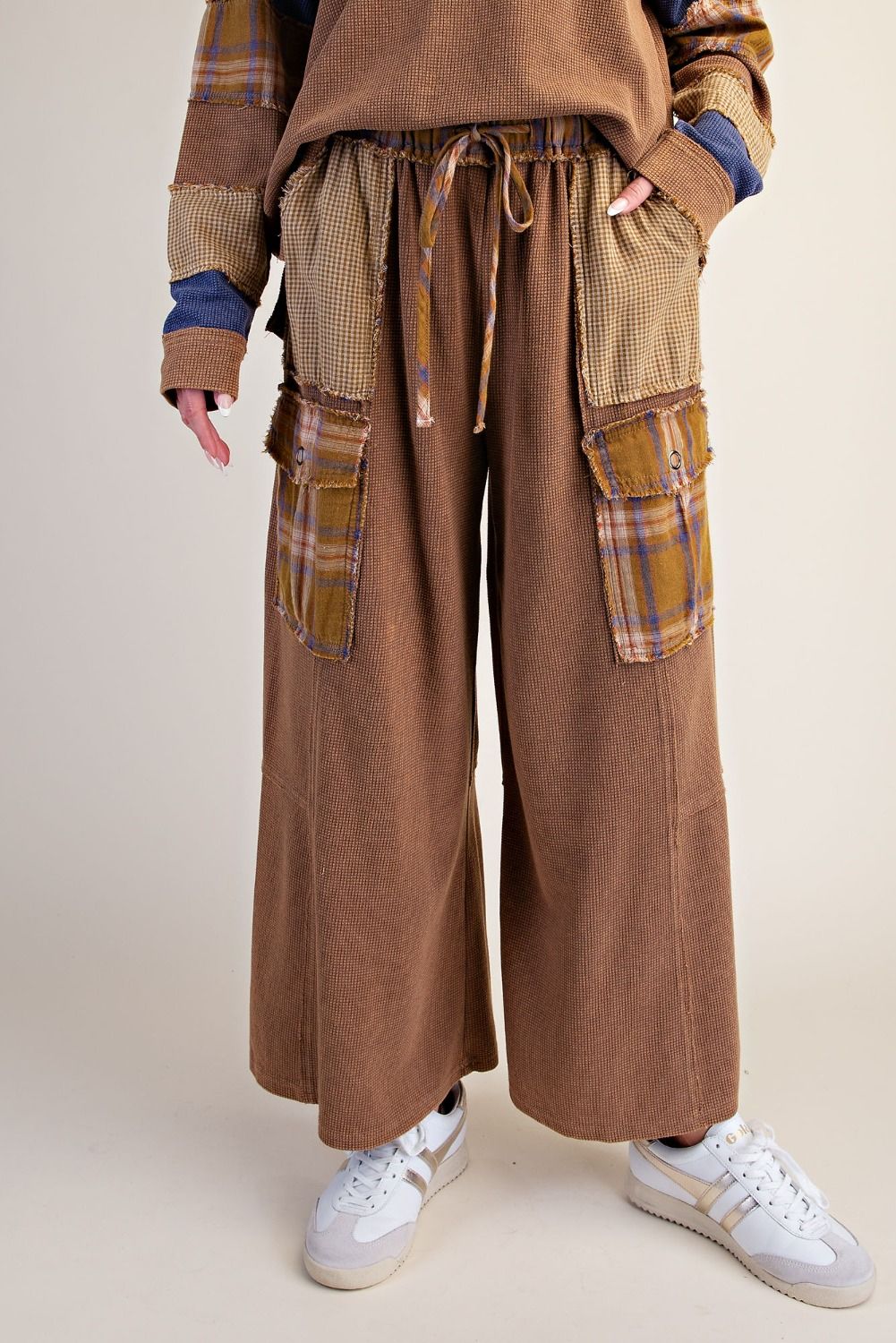 PLAID MIX WASHED THERMAL KNIT PANTS