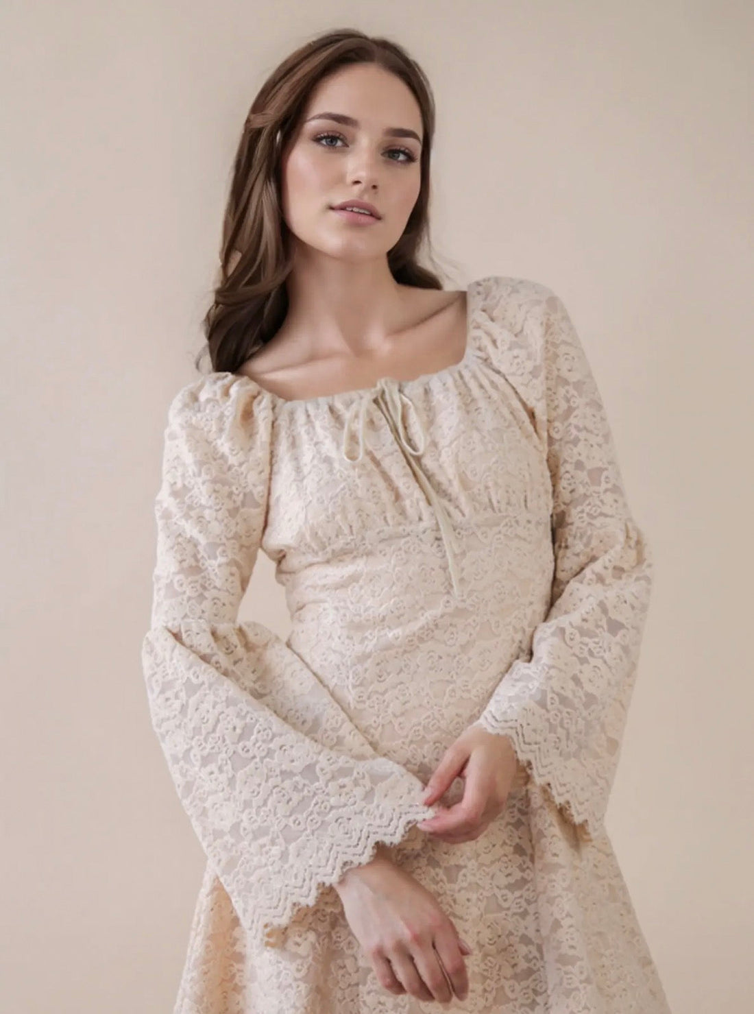 Textured Lace Bell Sleeve Dress