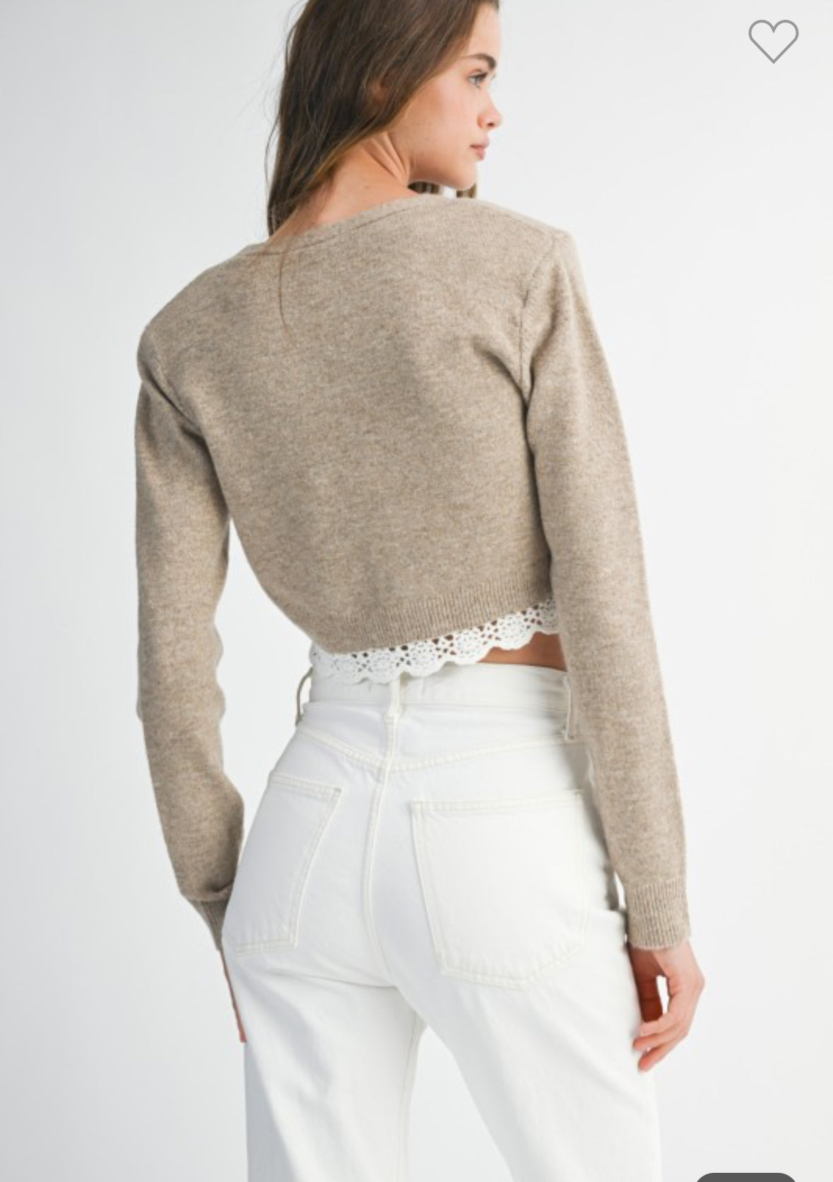 Button Down Lace Trim Fitted Knit Top